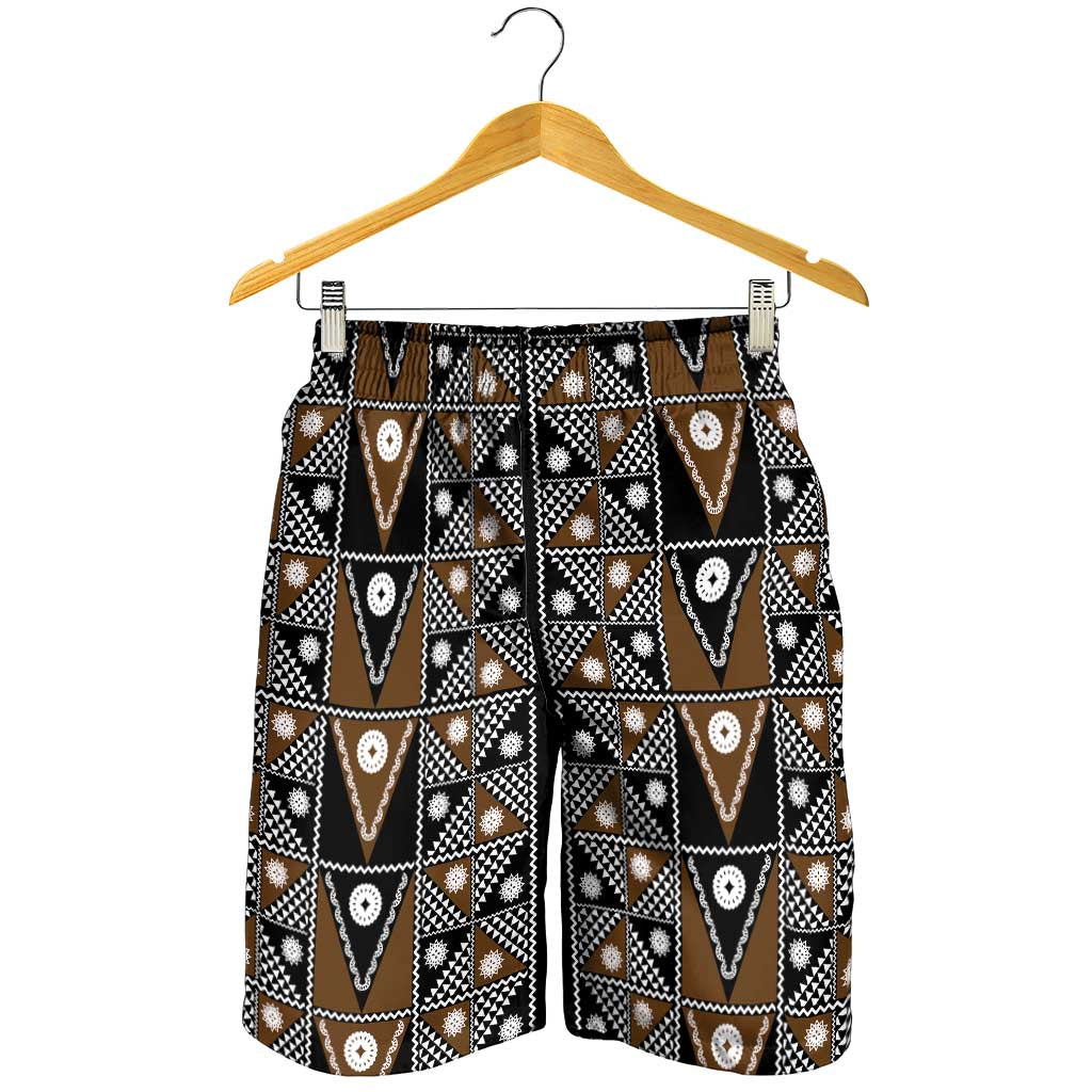 Fiji Brown Masi Pattern Shorts for Men Fijian Tapa