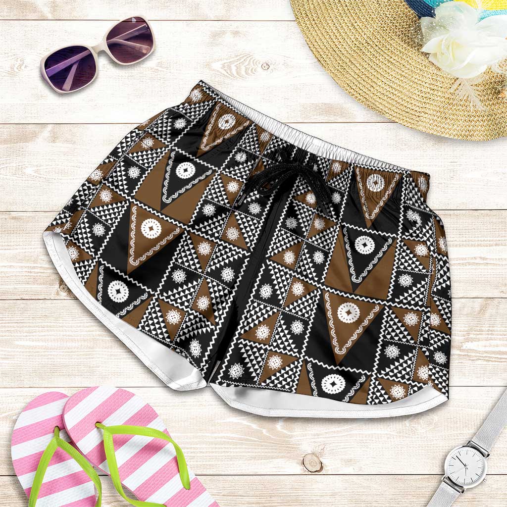 Fiji Brown Masi Pattern Shorts for Women Fijian Tapa