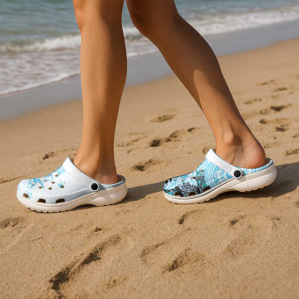 Fiji Clogs Shoes Masi Tapa Pattern Blue - Polynesian Pride