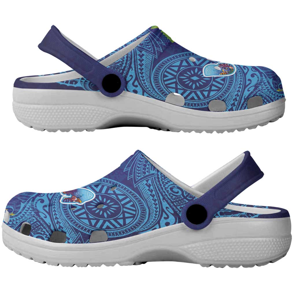 Fiji Day Clogs Shoes Coral Reef with Tapa Motifs and Hibiscus Ocean Vibe LT03 - Polynesian Pride