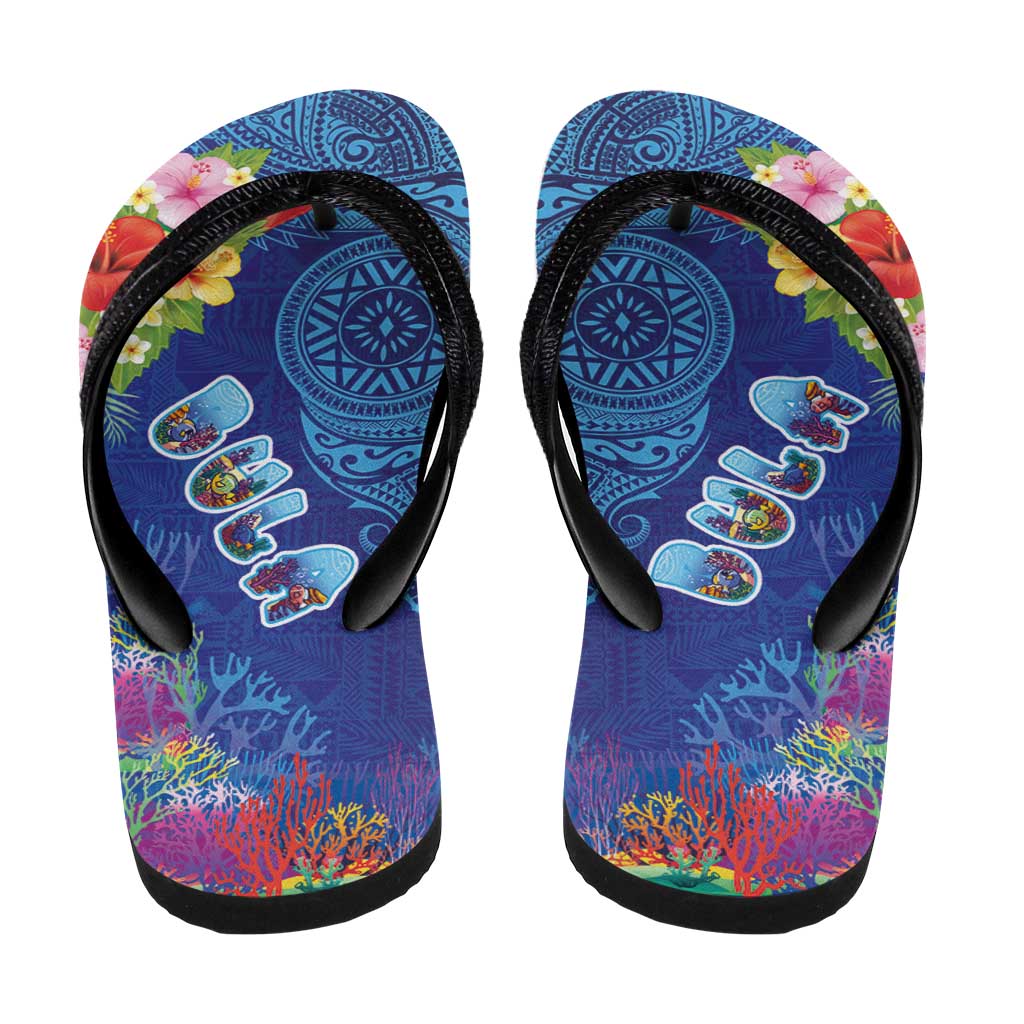 Fiji Day Flip Flops Coral Reef with Tapa Motifs and Hibiscus Ocean Vibe LT03 - Polynesian Pride