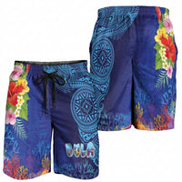 Fiji Day Shorts for Men Coral Reef with Tapa Motifs and Hibiscus Ocean Vibe LT03 - Polynesian Pride