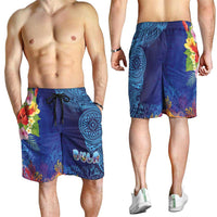 Fiji Day Shorts for Men Coral Reef with Tapa Motifs and Hibiscus Ocean Vibe LT03 - Polynesian Pride
