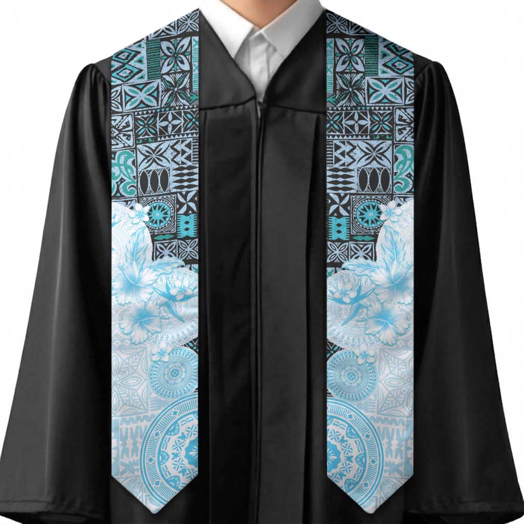 Fiji Graduation Stole Masi Tapa Pattern Blue