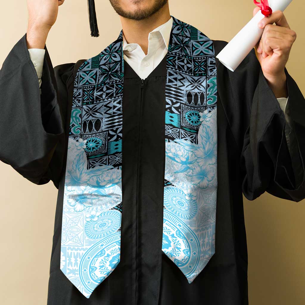 Fiji Graduation Stole Masi Tapa Pattern Blue