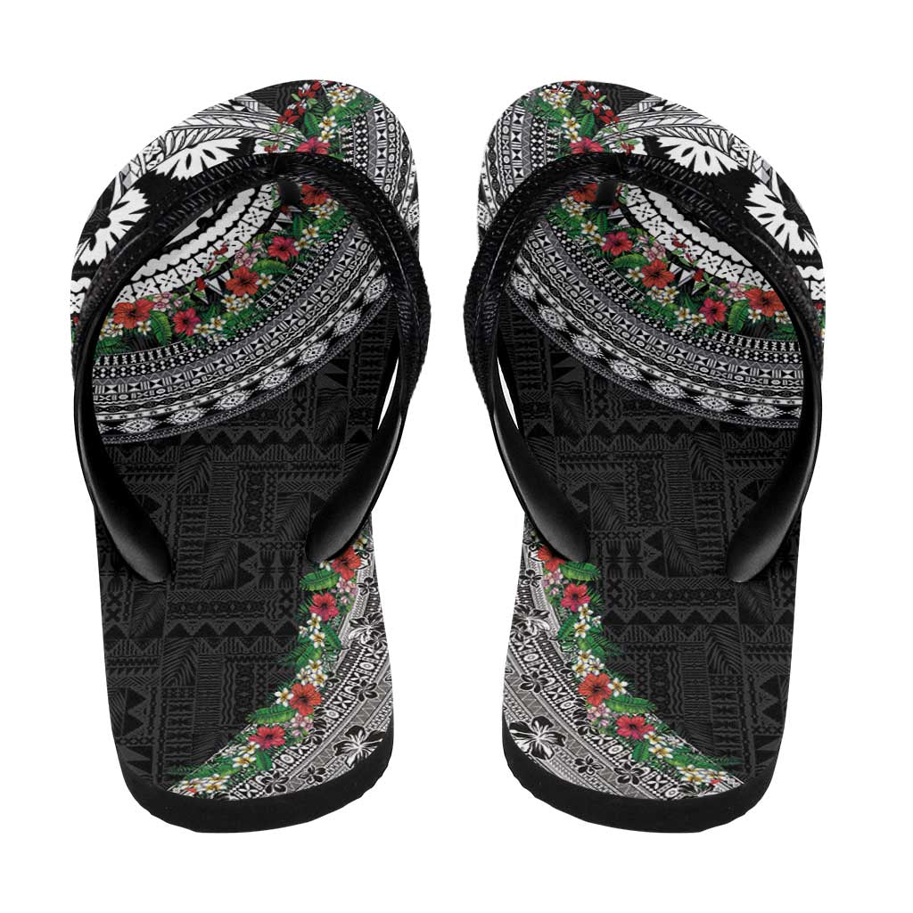 Fiji Hibiscus Flip Flops Tapa Masi Motifs with Tropical Plants