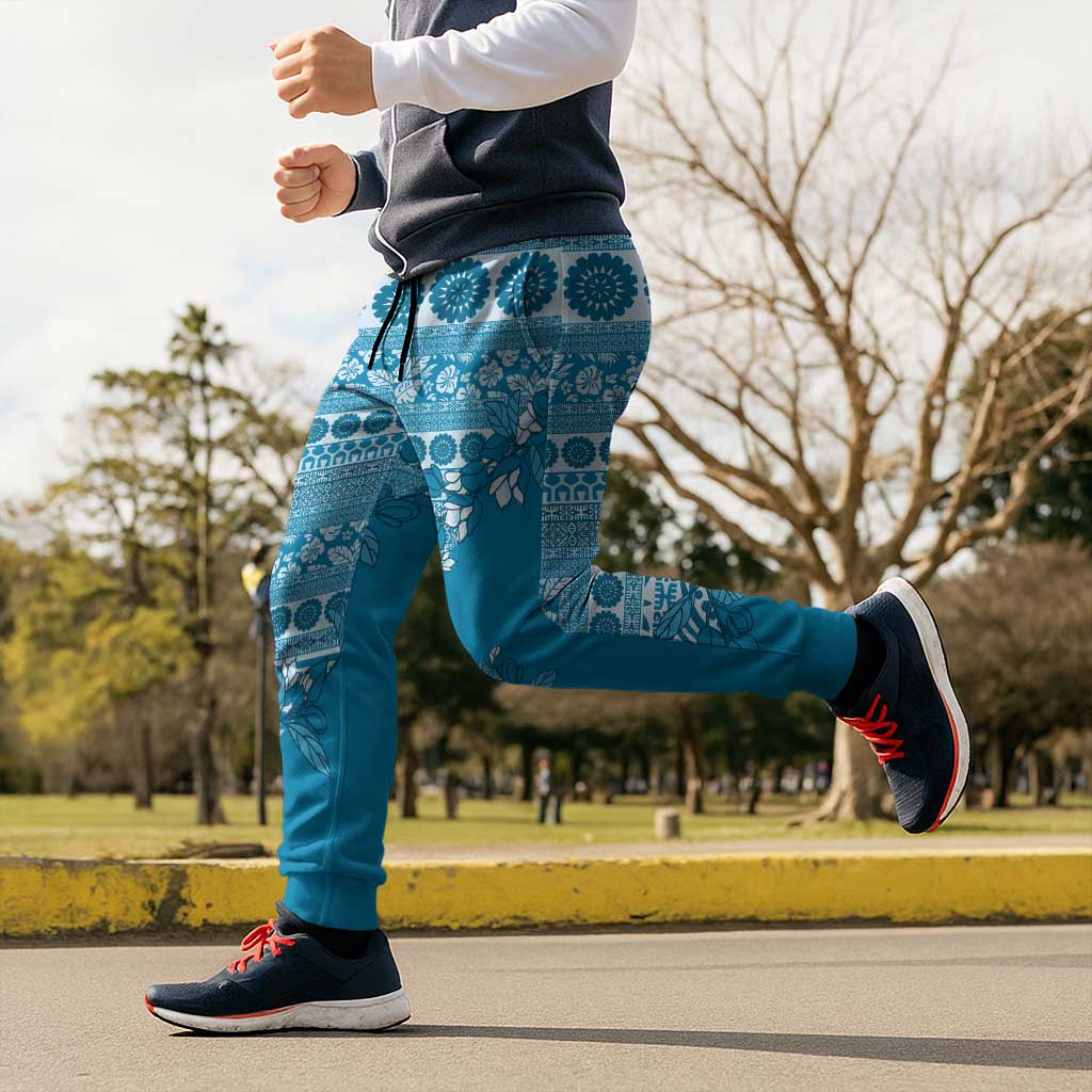 Fiji Marau na Kerisimasi Jogger Pants Aqua Tagimoucia Tapa Masi Tribal - Polynesian Pride