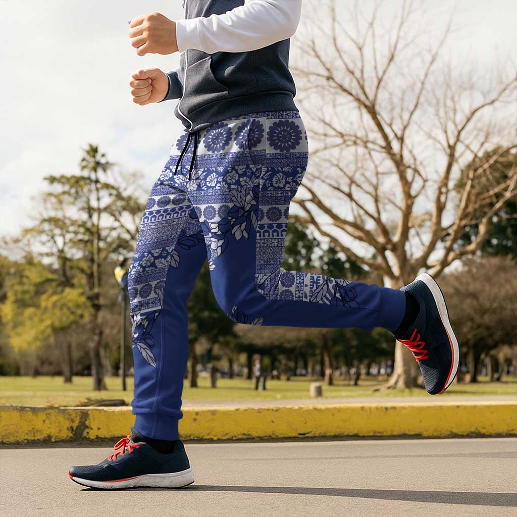 Fiji Marau na Kerisimasi Jogger Pants Blue Tagimoucia Tapa Masi Tribal - Polynesian Pride