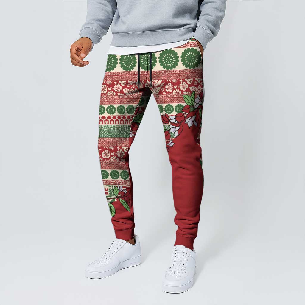 Fiji Marau na Kerisimasi Jogger Pants Red Tagimoucia Tapa Masi Tribal - Polynesian Pride