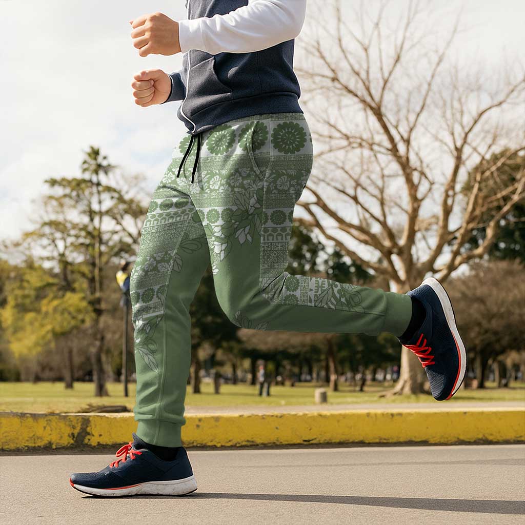 Fiji Marau na Kerisimasi Jogger Pants Sage Green Tagimoucia Tapa Masi Tribal - Polynesian Pride