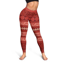 Fiji Marau na Kerisimasi Leggings Red Tapa Masi Inspired Christmas - Polynesian Pride