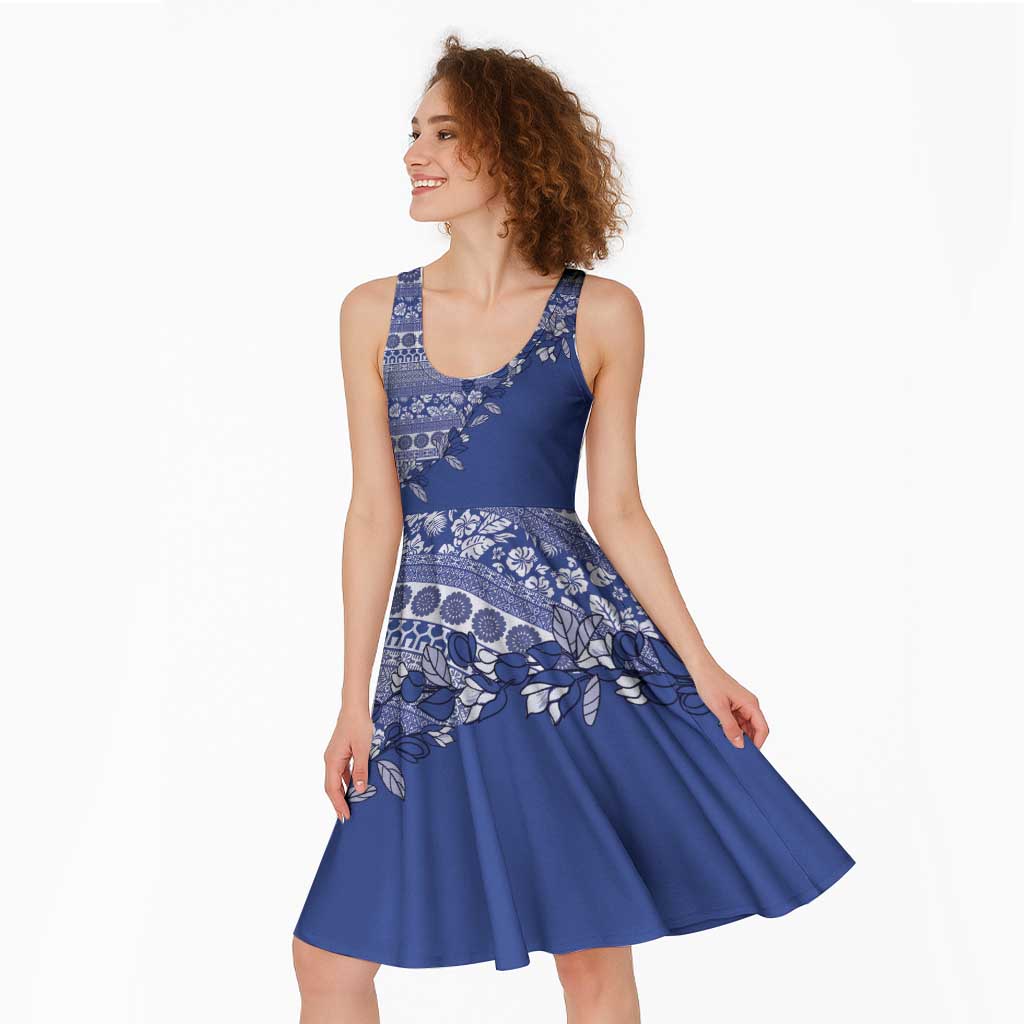 Fiji Marau na Kerisimasi Midi Dress Blue Tagimoucia Tapa Masi Tribal - Polynesian Pride