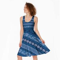 Fiji Marau na Kerisimasi Midi Dress Blue Tapa Masi Inspired Christmas - Polynesian Pride
