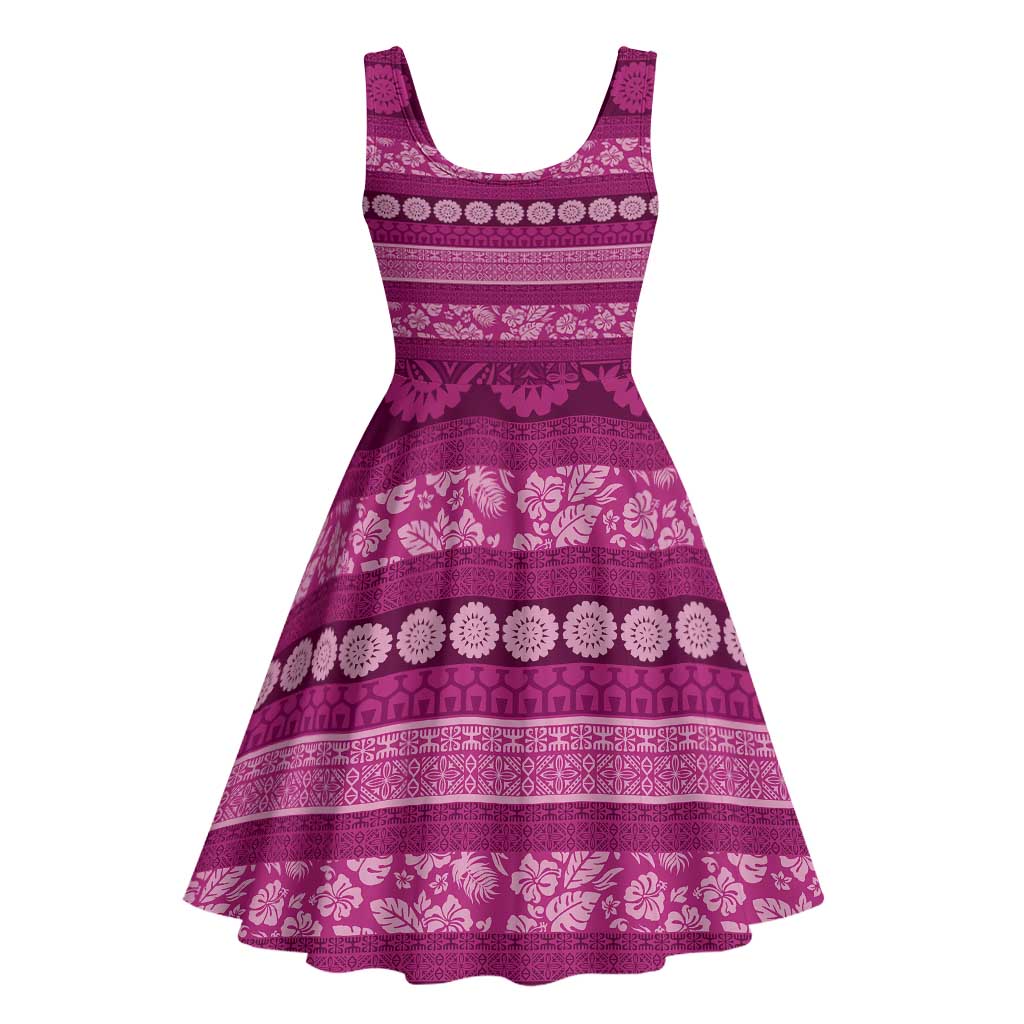 Fiji Marau na Kerisimasi Midi Dress Pink Tapa Masi Inspired Christmas - Polynesian Pride