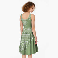 Fiji Marau na Kerisimasi Midi Dress Sage Green Tagimoucia Tapa Masi Tribal - Polynesian Pride