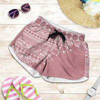 Fiji Marau na Kerisimasi Shorts for Women Dusty Rose Tagimoucia Tapa Masi Tribal LT9 Pink - Polynesian Pride