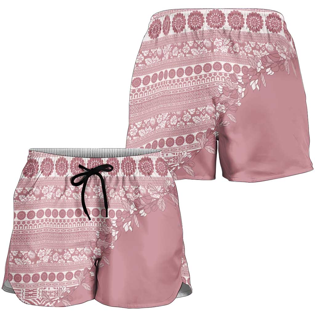 Fiji Marau na Kerisimasi Shorts for Women Dusty Rose Tagimoucia Tapa Masi Tribal LT9 - Polynesian Pride