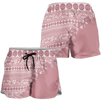 Fiji Marau na Kerisimasi Shorts for Women Dusty Rose Tagimoucia Tapa Masi Tribal LT9 - Polynesian Pride