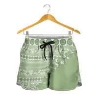 Fiji Marau na Kerisimasi Shorts for Women Sage Green Tagimoucia Tapa Masi Tribal LT9 - Polynesian Pride