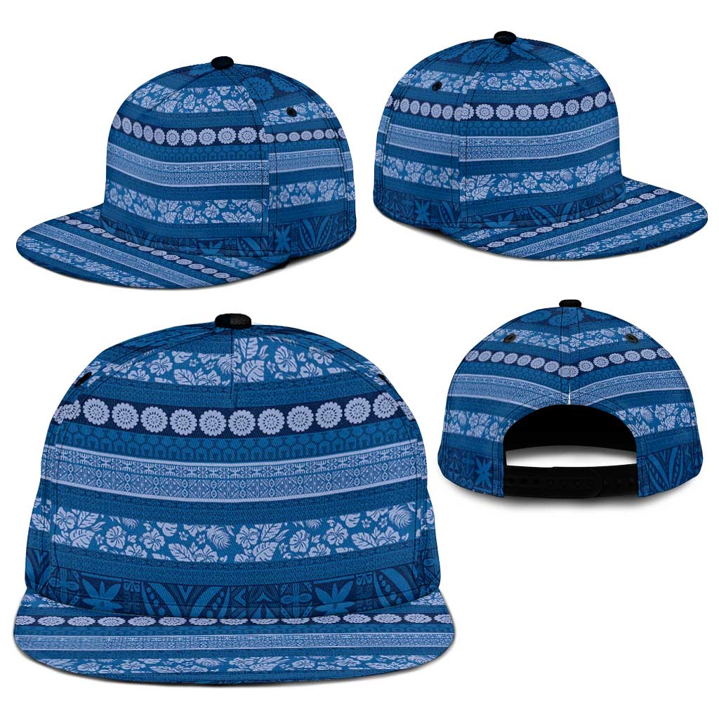 Fiji Marau na Kerisimasi Snapback Cap Blue Tapa Masi Inspired Christmas - Polynesian Pride