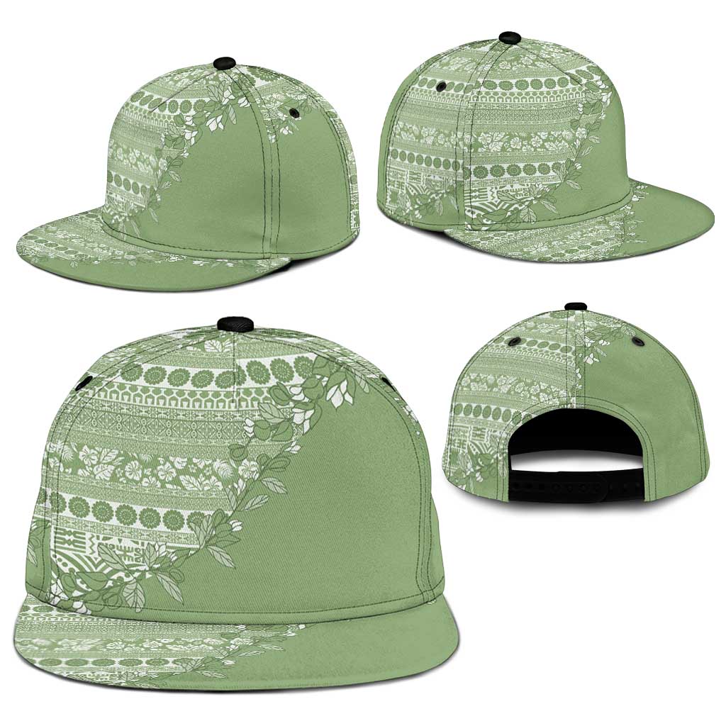 Fiji Marau na Kerisimasi Snapback Cap Sage Green Tagimoucia Tapa Masi Tribal - Polynesian Pride