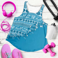 Fiji Marau na Kerisimasi Women Racerback Tank Aqua Tagimoucia Tapa Masi Tribal LT9 Aqua - Polynesian Pride