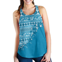 Fiji Marau na Kerisimasi Women Racerback Tank Aqua Tagimoucia Tapa Masi Tribal LT9 - Polynesian Pride