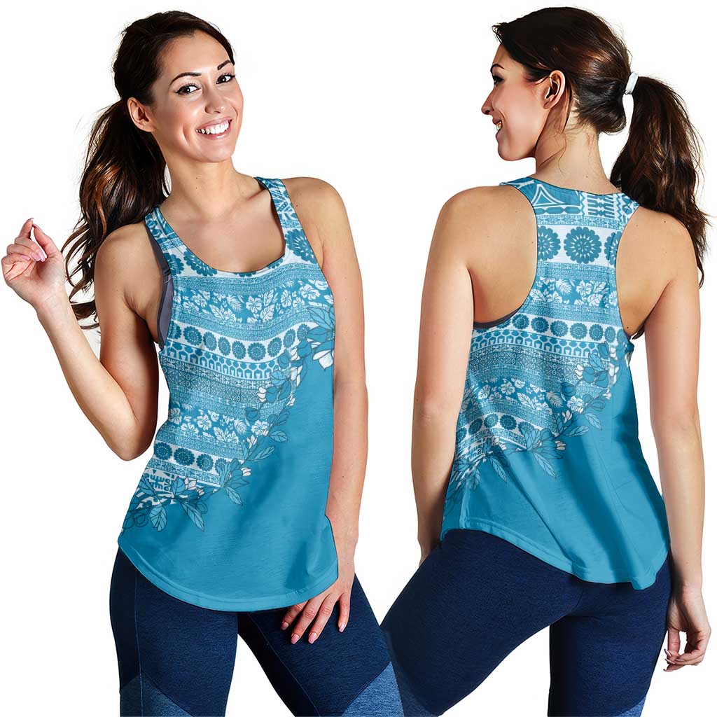 Fiji Marau na Kerisimasi Women Racerback Tank Aqua Tagimoucia Tapa Masi Tribal LT9 - Polynesian Pride