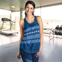 Fiji Marau na Kerisimasi Women Racerback Tank Blue Tapa Masi Inspired Christmas - Polynesian Pride
