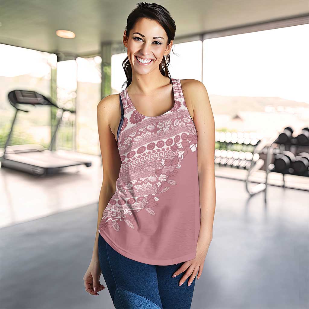 Fiji Marau na Kerisimasi Women Racerback Tank Dusty Rose Tagimoucia Tapa Masi Tribal LT9 - Polynesian Pride