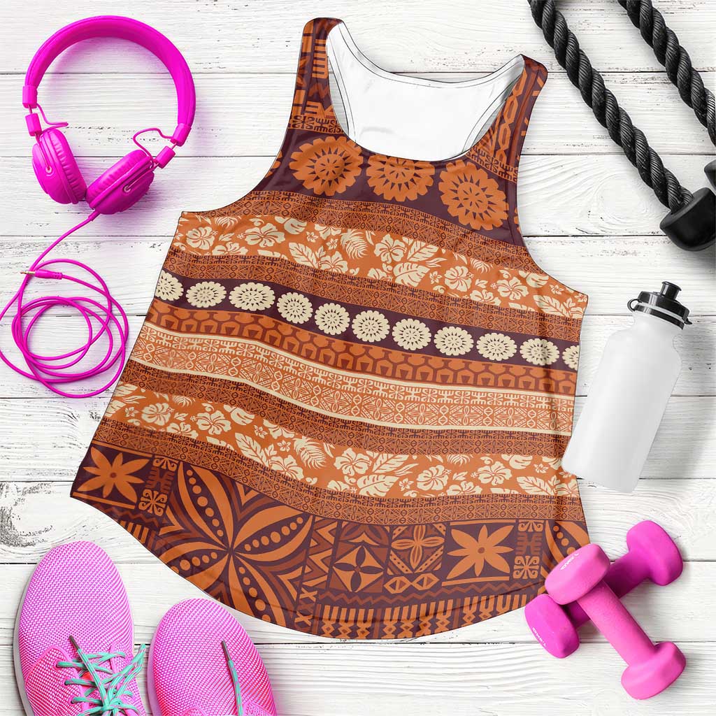 Fiji Marau na Kerisimasi Women Racerback Tank Gold Tapa Masi Inspired Christmas - Polynesian Pride