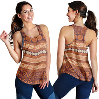 Fiji Marau na Kerisimasi Women Racerback Tank Gold Tapa Masi Inspired Christmas - Polynesian Pride