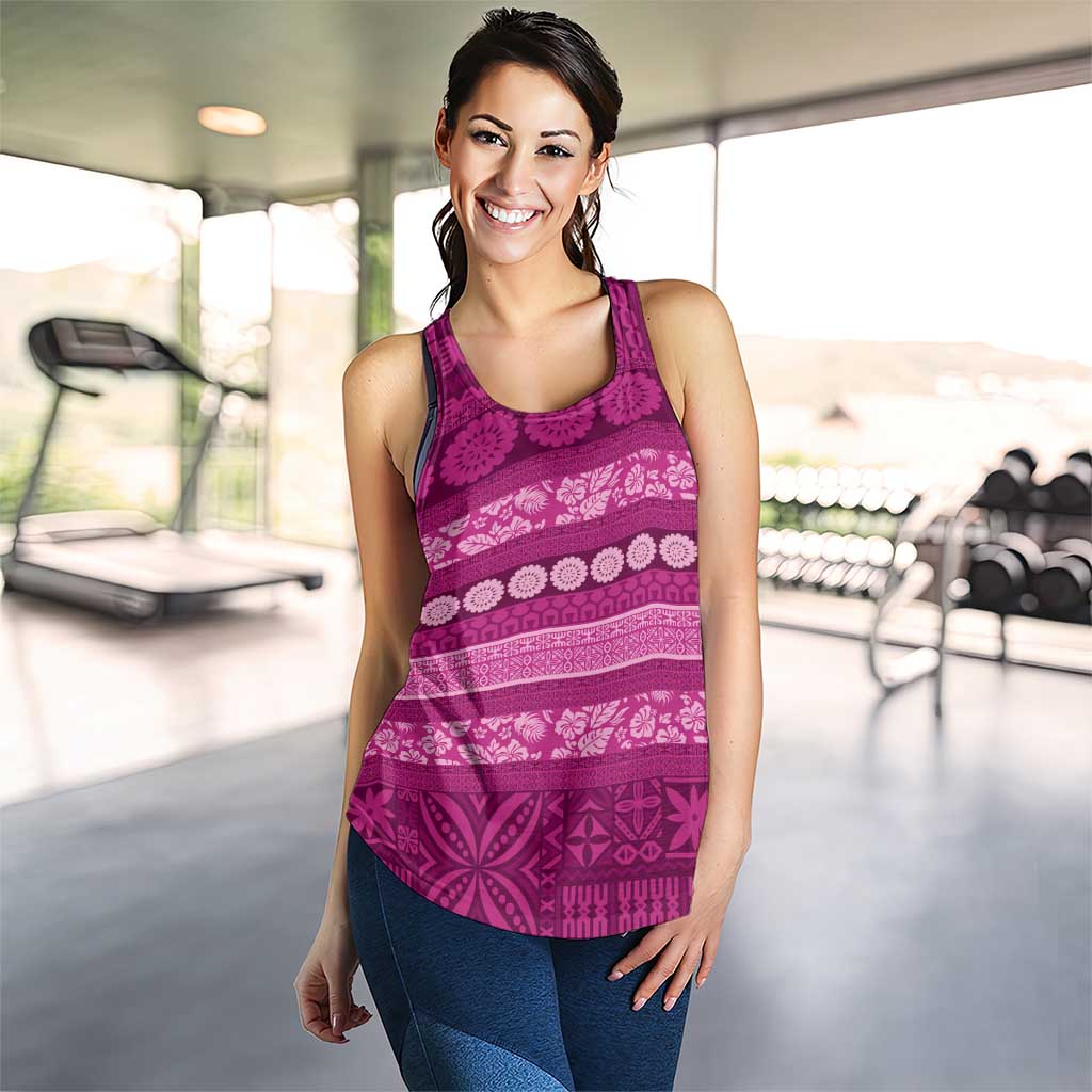 Fiji Marau na Kerisimasi Women Racerback Tank Pink Tapa Masi Inspired Christmas - Polynesian Pride