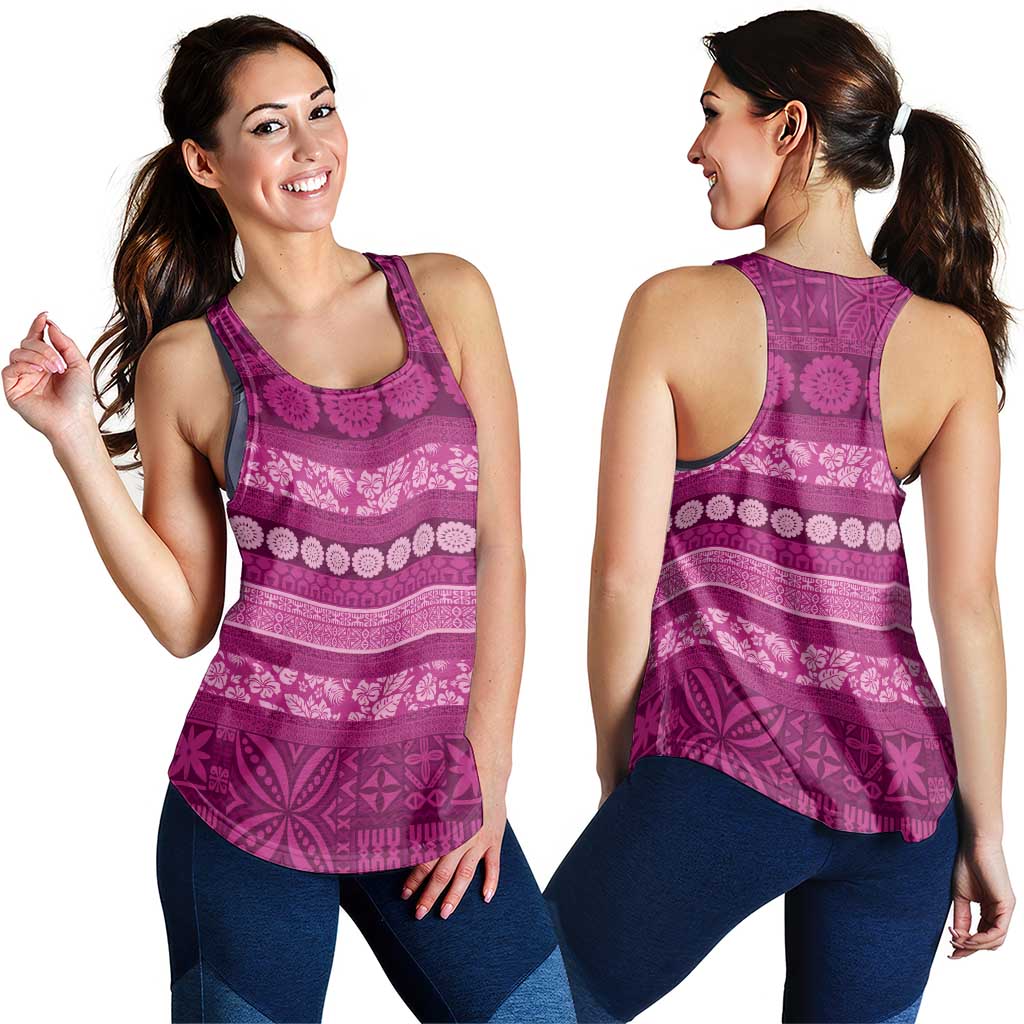 Fiji Marau na Kerisimasi Women Racerback Tank Pink Tapa Masi Inspired Christmas - Polynesian Pride