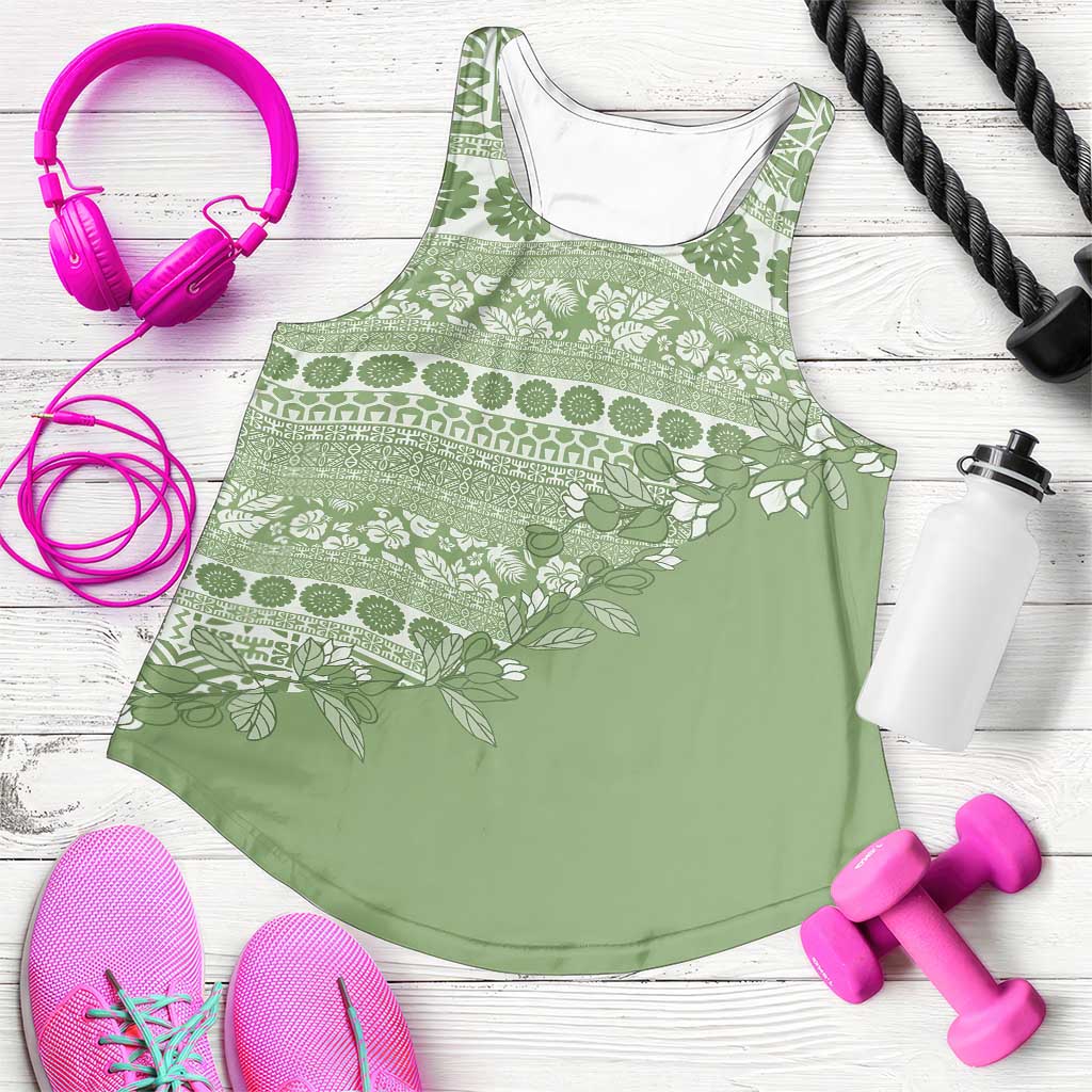 Fiji Marau na Kerisimasi Women Racerback Tank Sage Green Tagimoucia Tapa Masi Tribal LT9 Green - Polynesian Pride