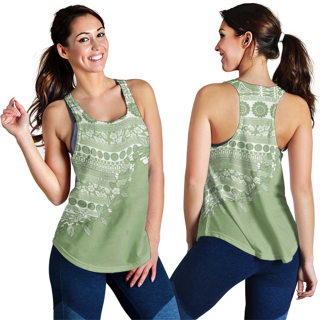 Fiji Marau na Kerisimasi Women Racerback Tank Sage Green Tagimoucia Tapa Masi Tribal LT9 - Polynesian Pride