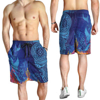Fijian Tribal Manta Ray Shorts for Men Masi Motif with Coral Reef Ocean Vibe LT03 - Polynesian Pride
