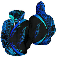 New Zealand Silver Fern Hoodie - Maori Tattoo Circle Style Blue - Polynesian Pride