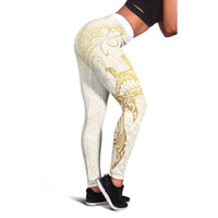 Gold and White Hawaii Leggings Hammerhead Shark Tattoo Curve Polynesian - Polynesian Pride