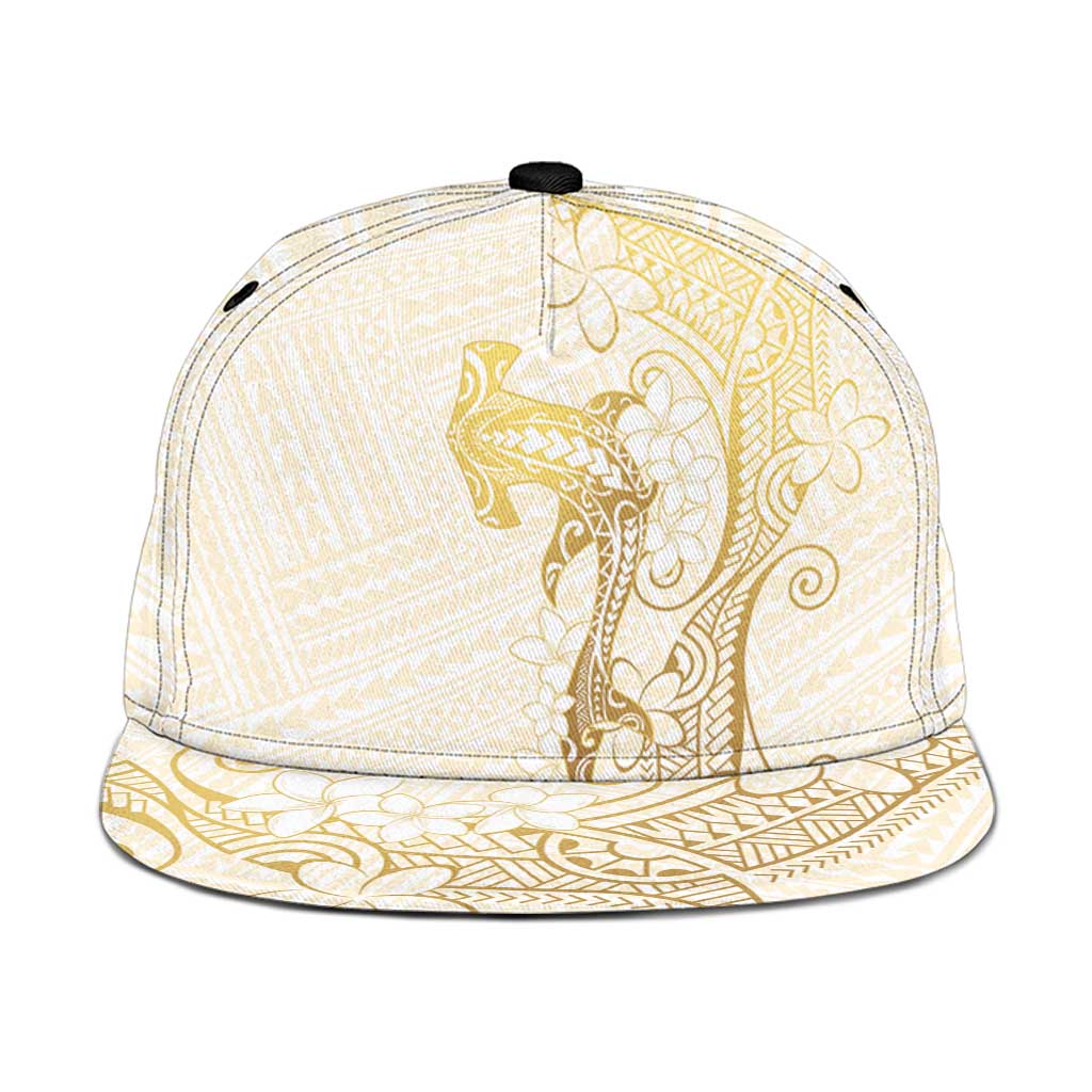 Gold and White Hawaii Snapback Cap Hammerhead Shark Tattoo Curve Polynesian - Polynesian Pride