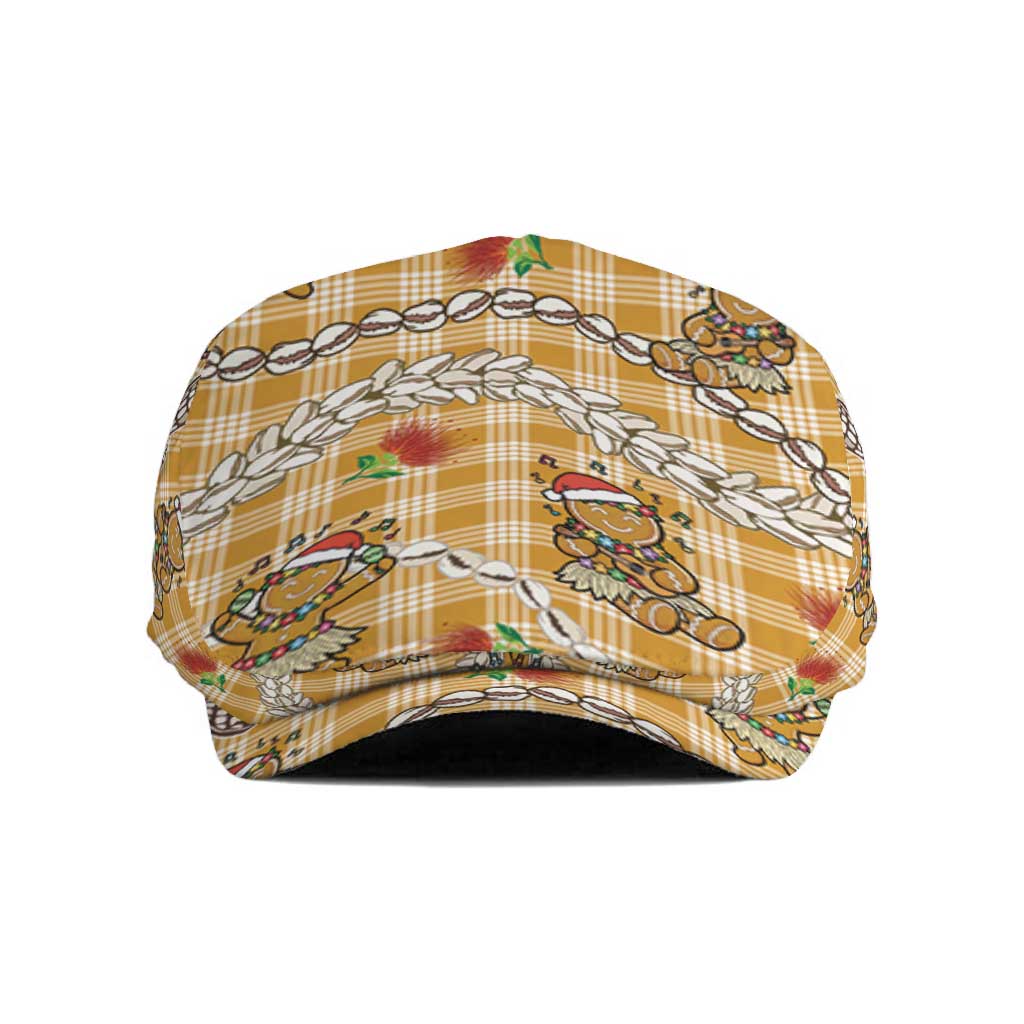 Gold Palaka Hawaii Mele Kalikimaka Jeff Hat Ohia Lehua Shell Leis Funny Gingerbread Santa - Polynesian Pride