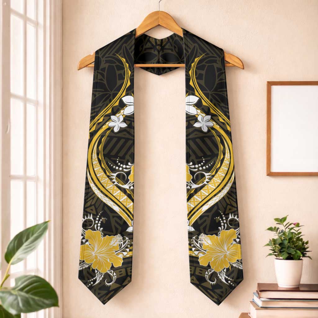Gold Polynesian Pattern With Tropical Flowers Graduation Stole