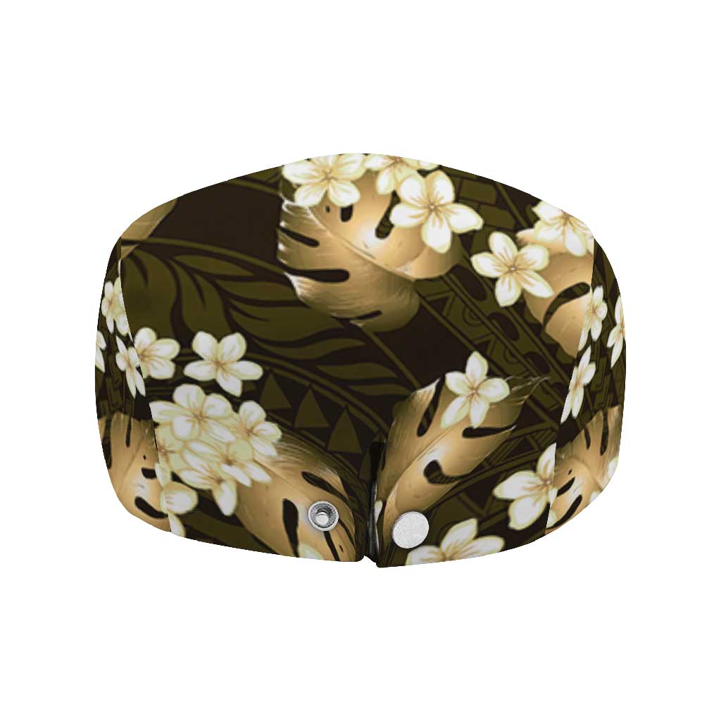 Gold Tropical Hawaii Jeff Hat Seamless Monstera Plumeria Hawaiian Pattern - Polynesian Pride