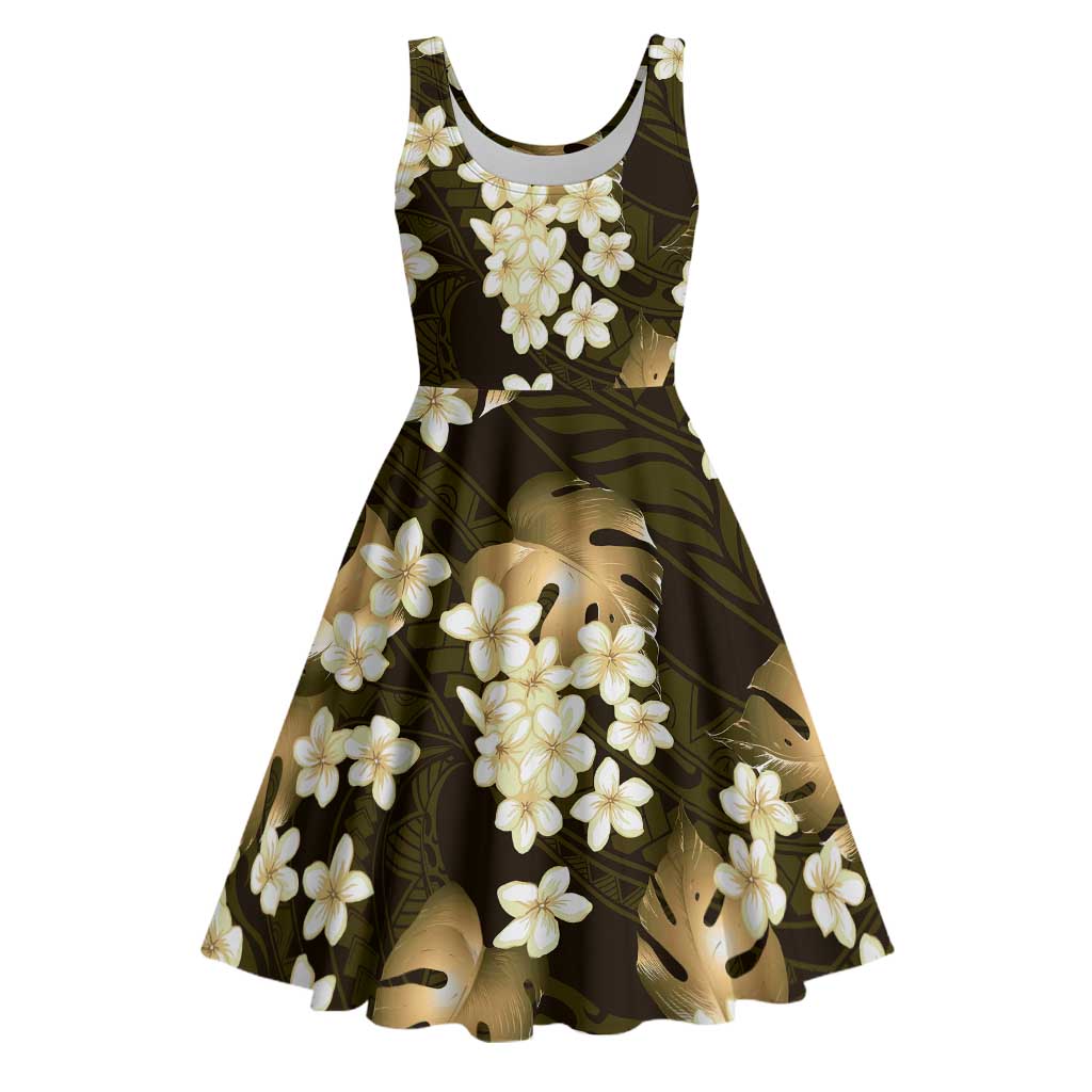 Gold Tropical Hawaii Midi Dress Seamless Monstera Plumeria Hawaiian Pattern LT14 Gold - Polynesian Pride