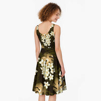 Gold Tropical Hawaii Midi Dress Seamless Monstera Plumeria Hawaiian Pattern LT14 - Polynesian Pride