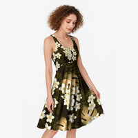 Gold Tropical Hawaii Midi Dress Seamless Monstera Plumeria Hawaiian Pattern LT14 - Polynesian Pride