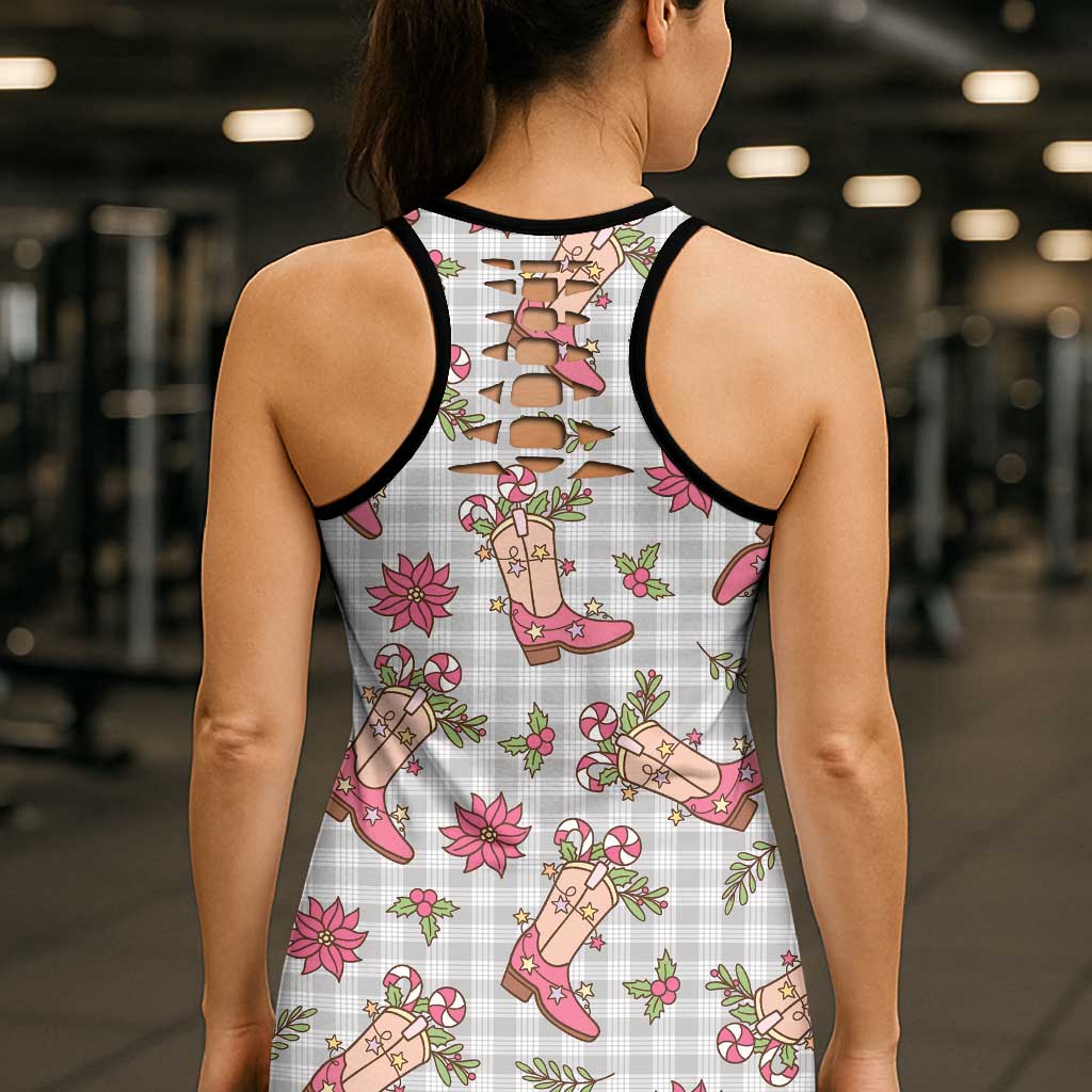Gray Paniolo Palaka Hawaiian Cowgirl Christmas Hollow Tank Top - Polynesian Pride