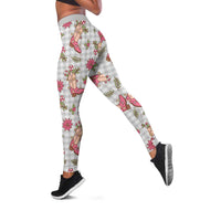 Gray Paniolo Palaka Hawaiian Cowgirl Christmas Leggings - Polynesian Pride