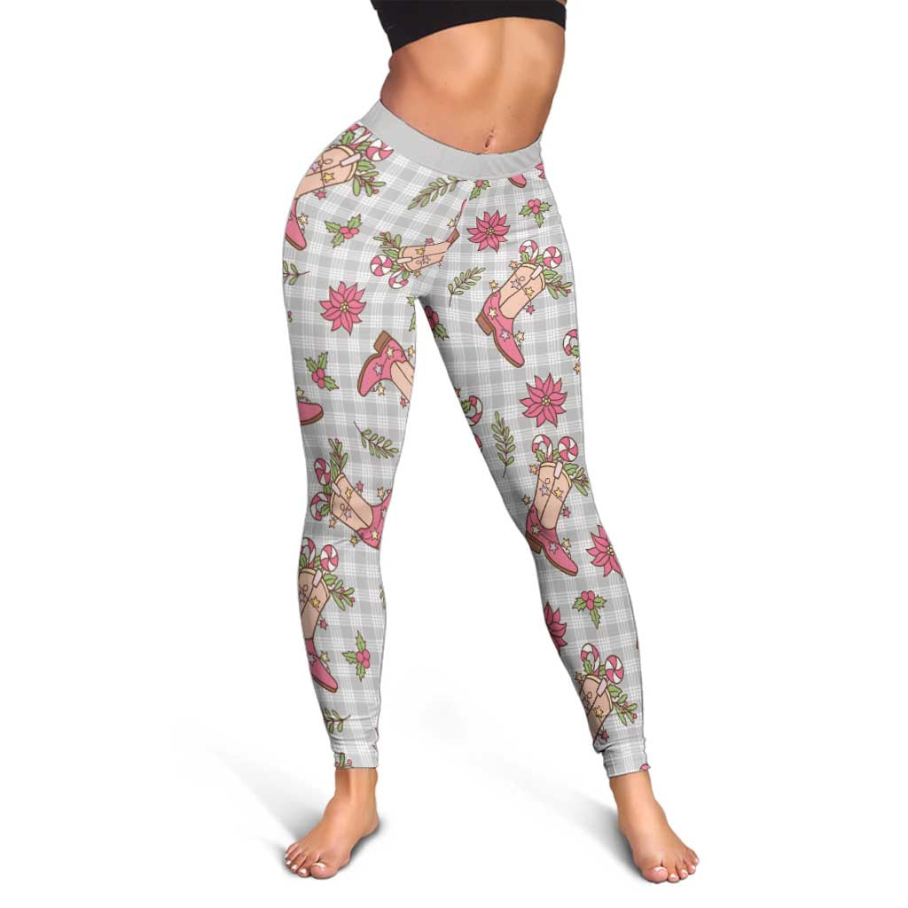 Gray Paniolo Palaka Hawaiian Cowgirl Christmas Leggings - Polynesian Pride
