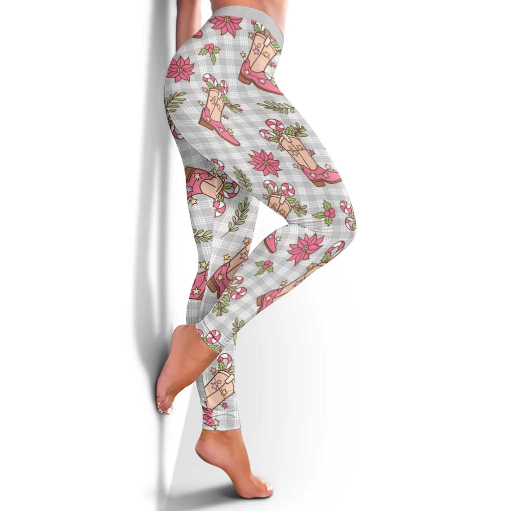 Gray Paniolo Palaka Hawaiian Cowgirl Christmas Leggings - Polynesian Pride